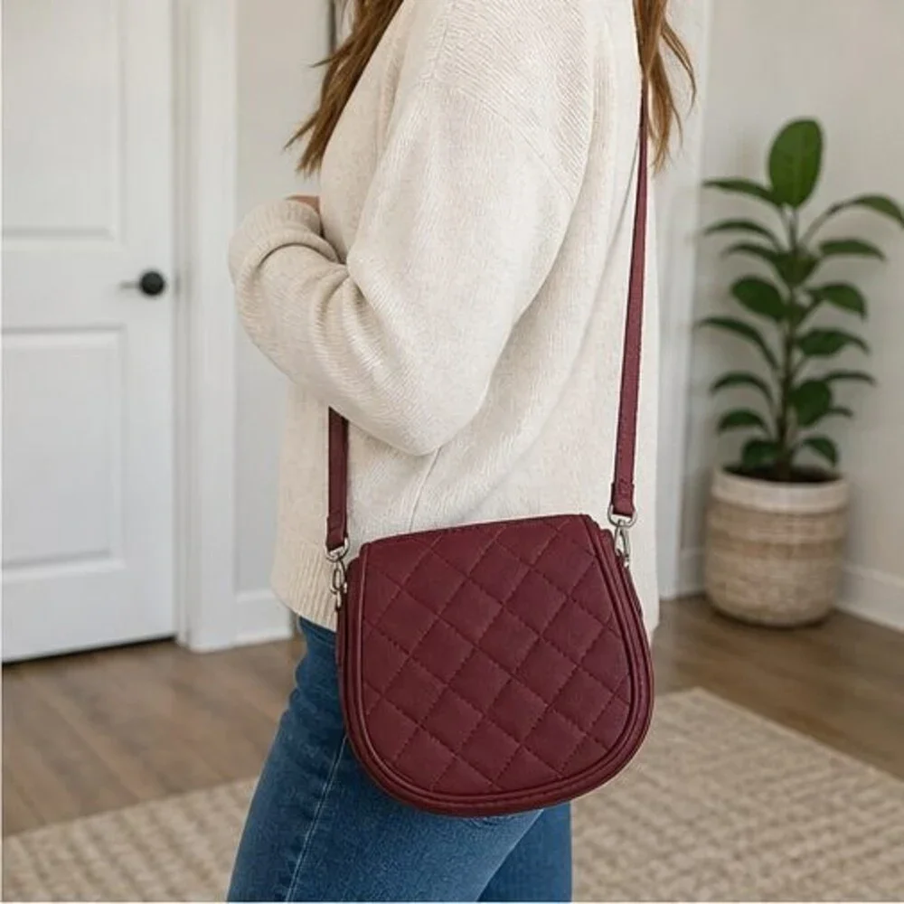 Merlot Quilted Crossbody Bag